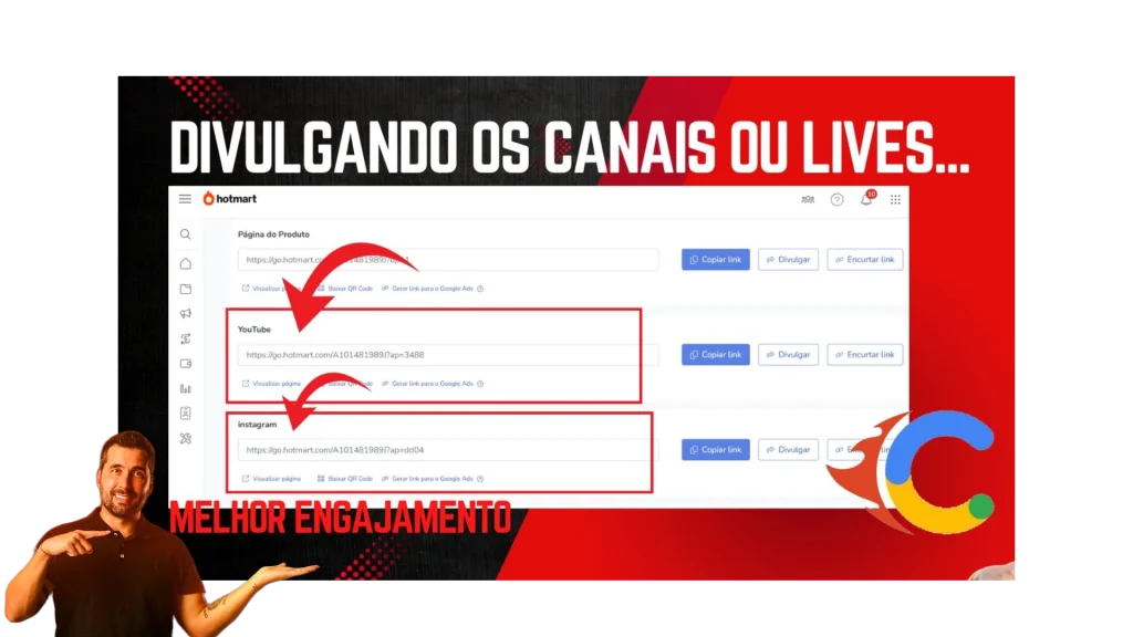 divulgando os canais do produtor com link da hotmart